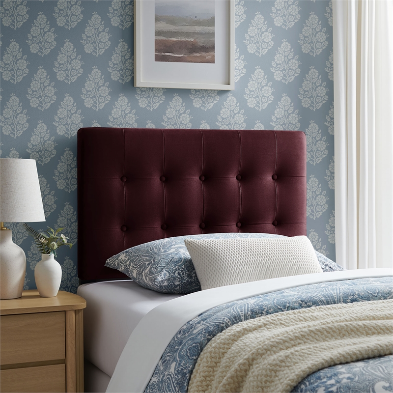 Emily Stain-Resistant Performance Velvet Twin Size Headboard in Mulberry
