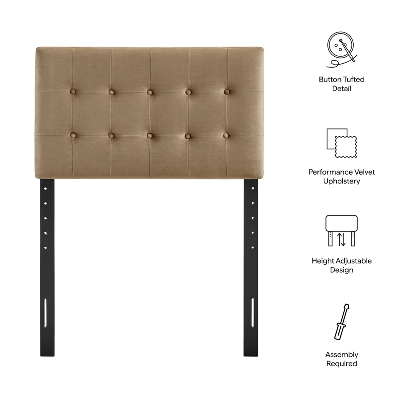 Emily Stain-Resistant Performance Velvet Twin Size Headboard in Taupe