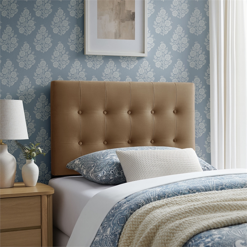 Emily Stain-Resistant Performance Velvet Twin Size Headboard in Taupe