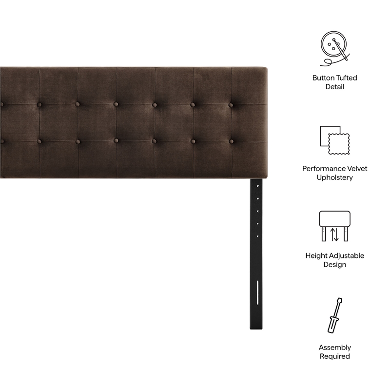 Emily Stain-Resistant Performance Velvet Queen Size Headboard in Chocolate Brown