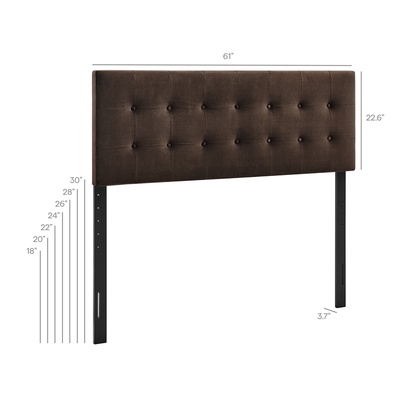 Emily Stain-Resistant Performance Velvet Queen Size Headboard in Chocolate Brown