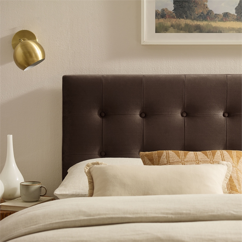 Emily Stain-Resistant Performance Velvet Queen Size Headboard in Chocolate Brown