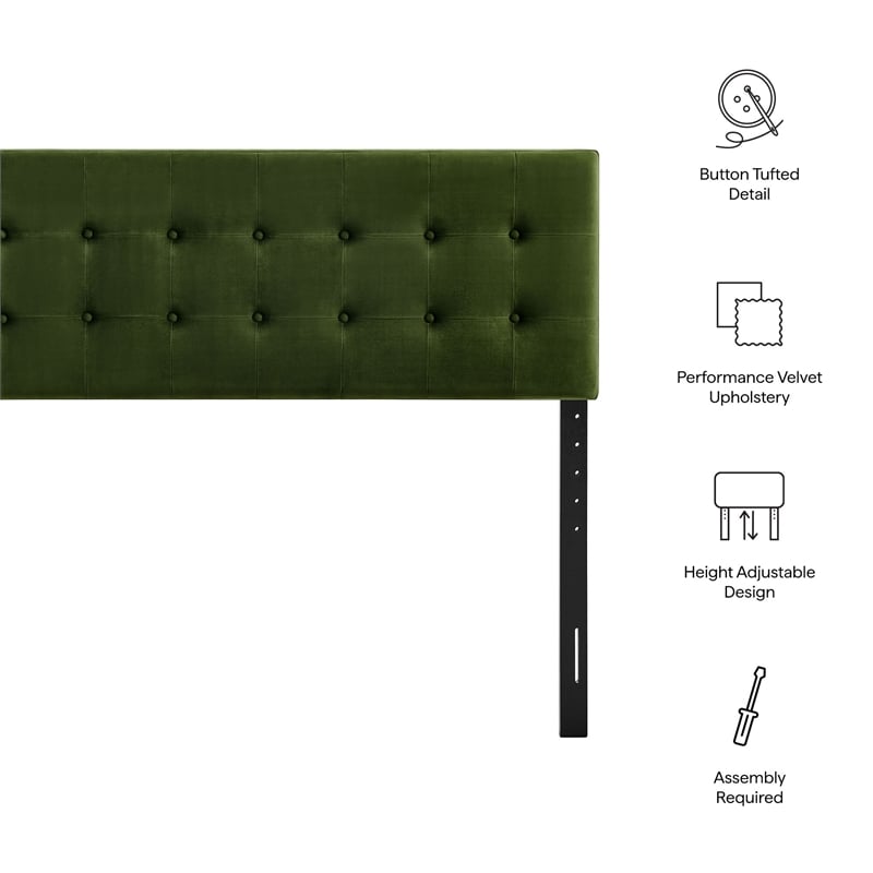Emily Stain-Resistant Performance Velvet Queen Size Headboard in Moss Green