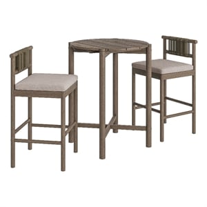 Eleni 3-Piece Outdoor Teak Wood Bar Set in Weathered Gray Pebble