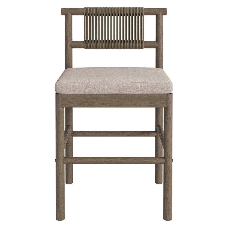 Eleni Outdoor Teak Wood Counter Stools Set of 2 in Weathered Gray Pebble
