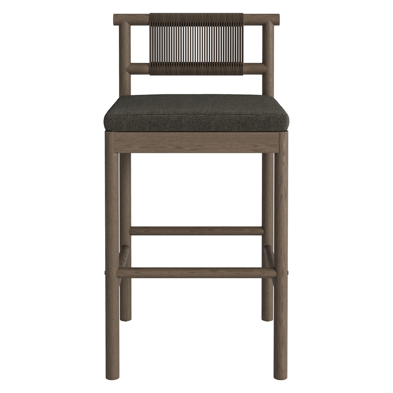 Eleni Outdoor Teak Wood Bar Stools Set of 2 in Weathered Gray Flint