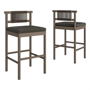 Eleni Outdoor Teak Wood Bar Stools Set of 2 in Weathered Gray Flint