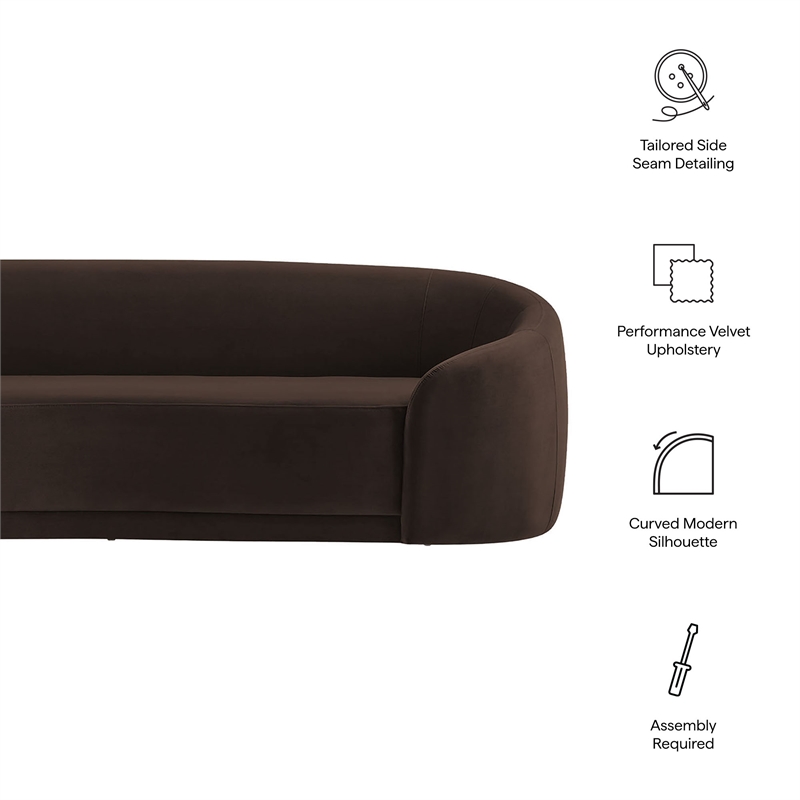 Contessa Curved Performance Velvet Sofa in Chocolate Brown