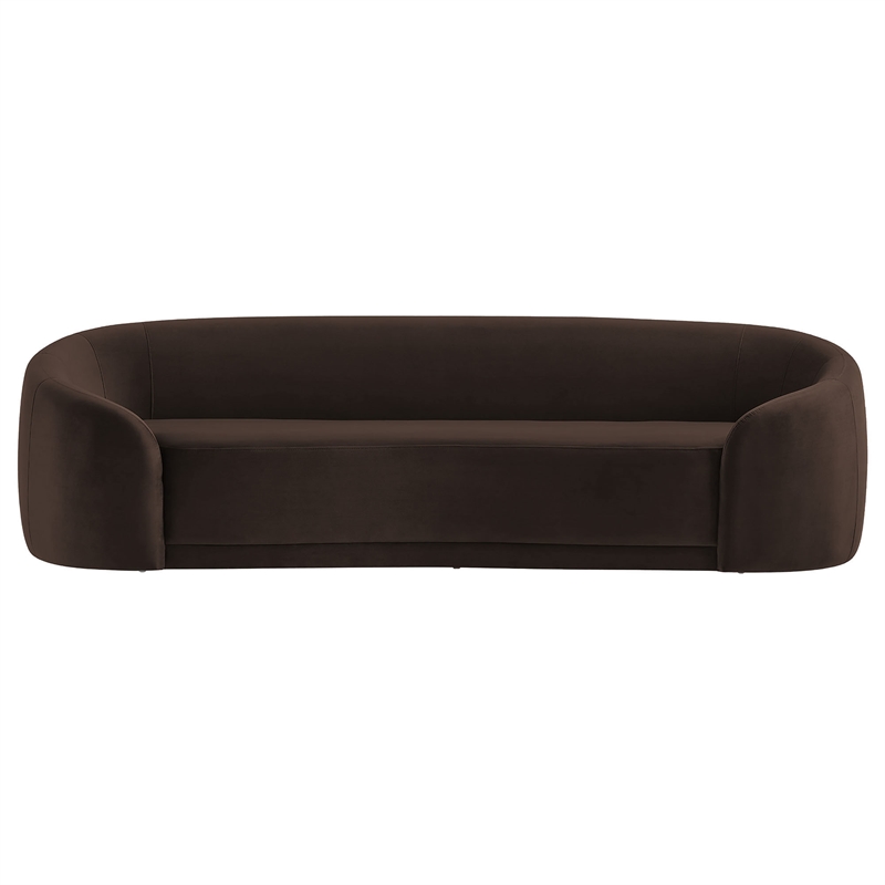 Contessa Curved Performance Velvet Sofa in Chocolate Brown
