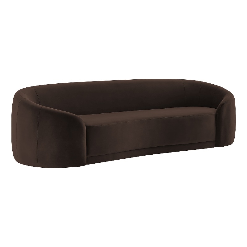 Contessa Curved Performance Velvet Sofa in Chocolate Brown
