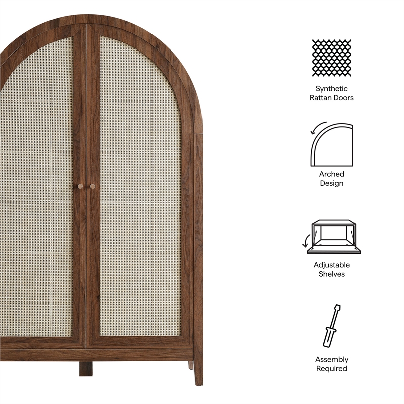 Calista 63 Inch Arched Storage Cabinet With Folding Desk in Walnut