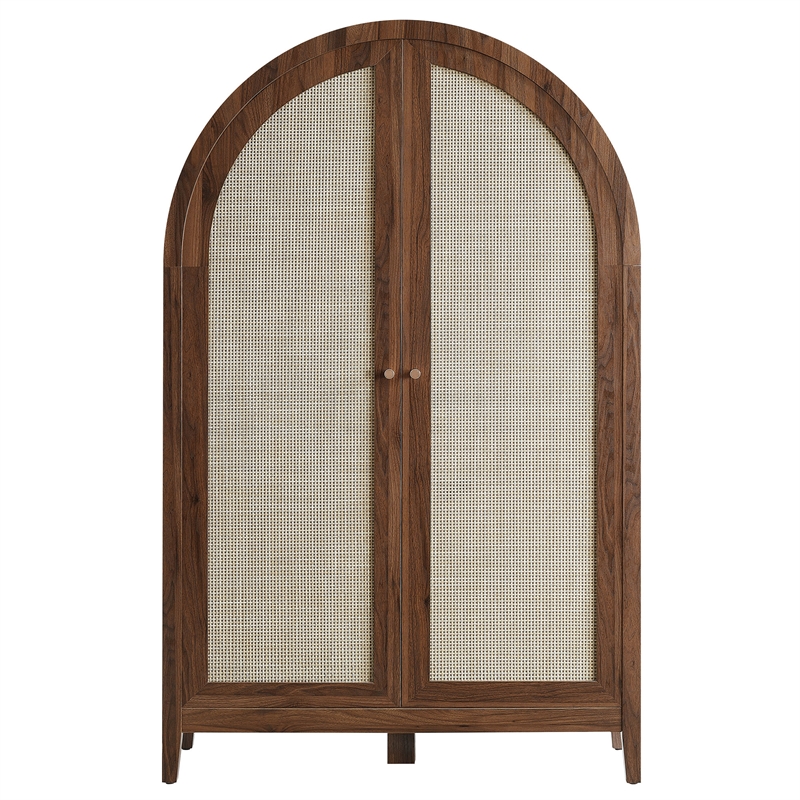 Calista 63 Inch Arched Storage Cabinet With Folding Desk in Walnut