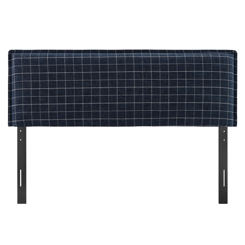 Camille Checkered Linen Blend King Size Headboard in Denim Windowpane Check
