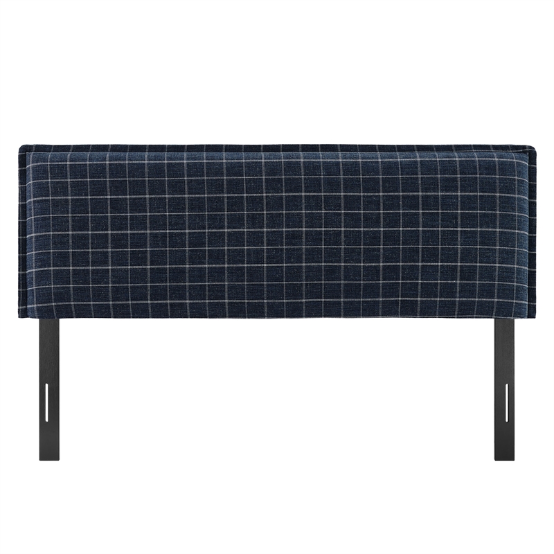 Camille Checkered Linen Blend King Size Headboard in Denim Windowpane Check