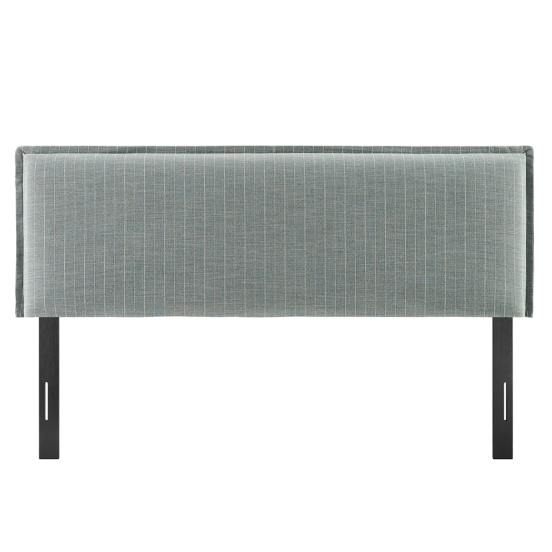 Camille Striped Linen Blend King Size Headboard in Spa Blue Stripe