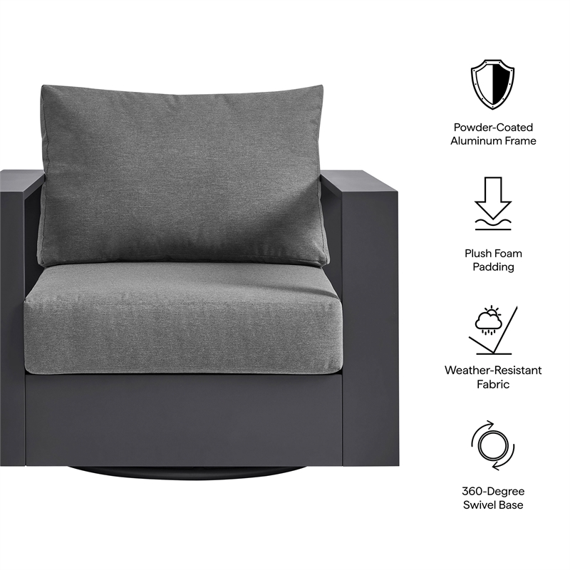Tahoe Outdoor Powder-Coated Aluminum Swivel Armchair in Gray Charcoal