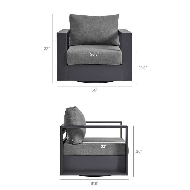 Tahoe Outdoor Powder-Coated Aluminum Swivel Armchair in Gray Charcoal