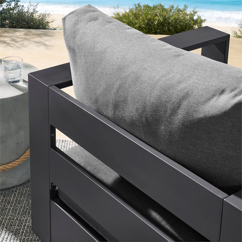 Tahoe Outdoor Powder-Coated Aluminum Swivel Armchair in Gray Charcoal