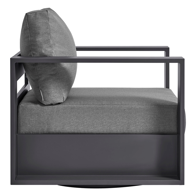 Tahoe Outdoor Powder-Coated Aluminum Swivel Armchair in Gray Charcoal