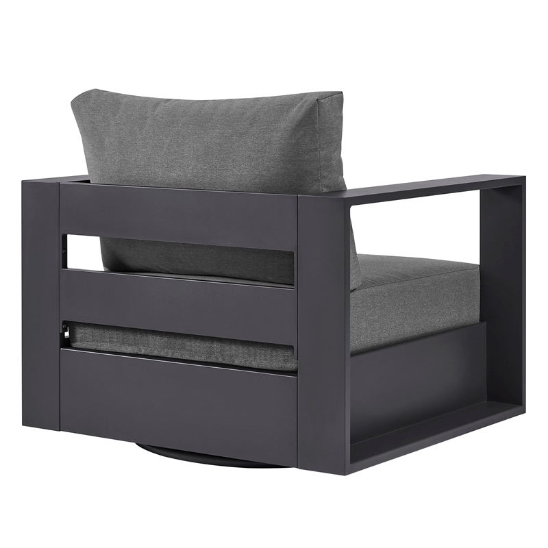 Tahoe Outdoor Powder-Coated Aluminum Swivel Armchair in Gray Charcoal
