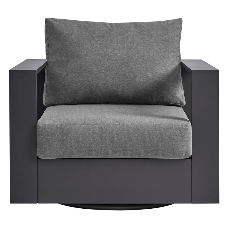 Tahoe Outdoor Powder-Coated Aluminum Swivel Armchair in Gray Charcoal