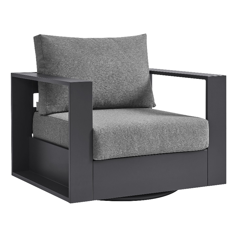 Tahoe Outdoor Powder-Coated Aluminum Swivel Armchair in Gray Charcoal