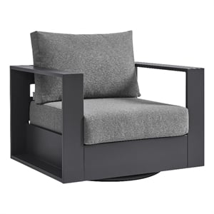 Tahoe Outdoor Powder-Coated Aluminum Swivel Armchair in Gray Charcoal
