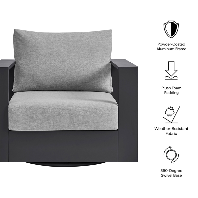 Tahoe Outdoor Powder-Coated Aluminum Swivel Armchair in Gray Gray