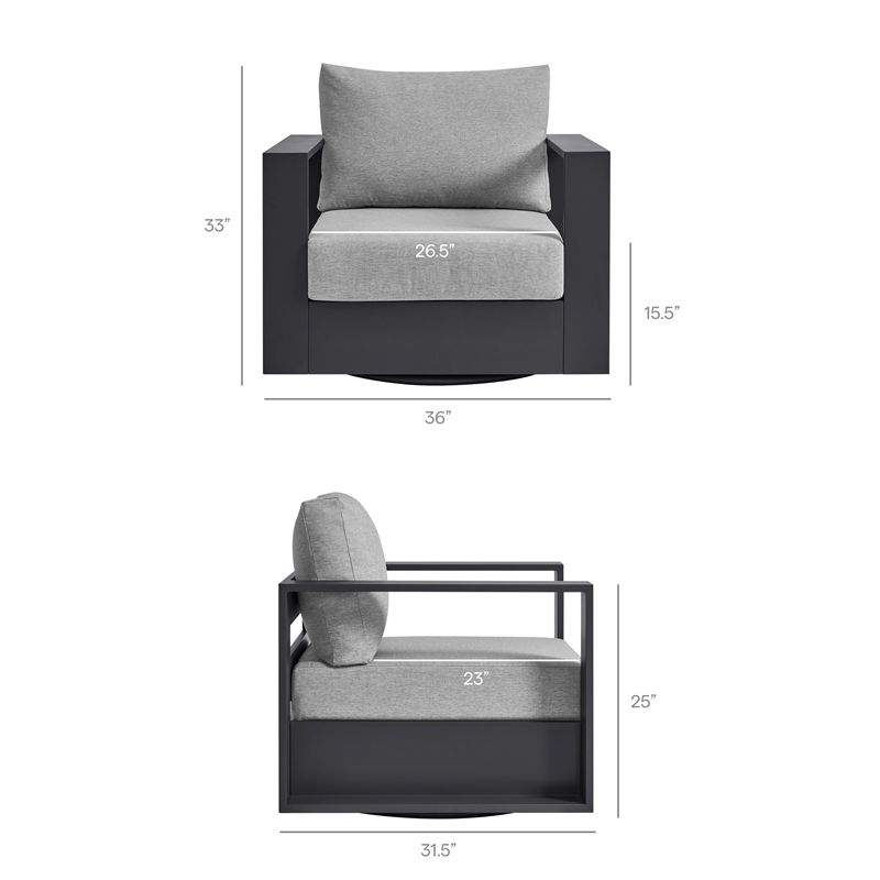 Tahoe Outdoor Powder-Coated Aluminum Swivel Armchair in Gray Gray