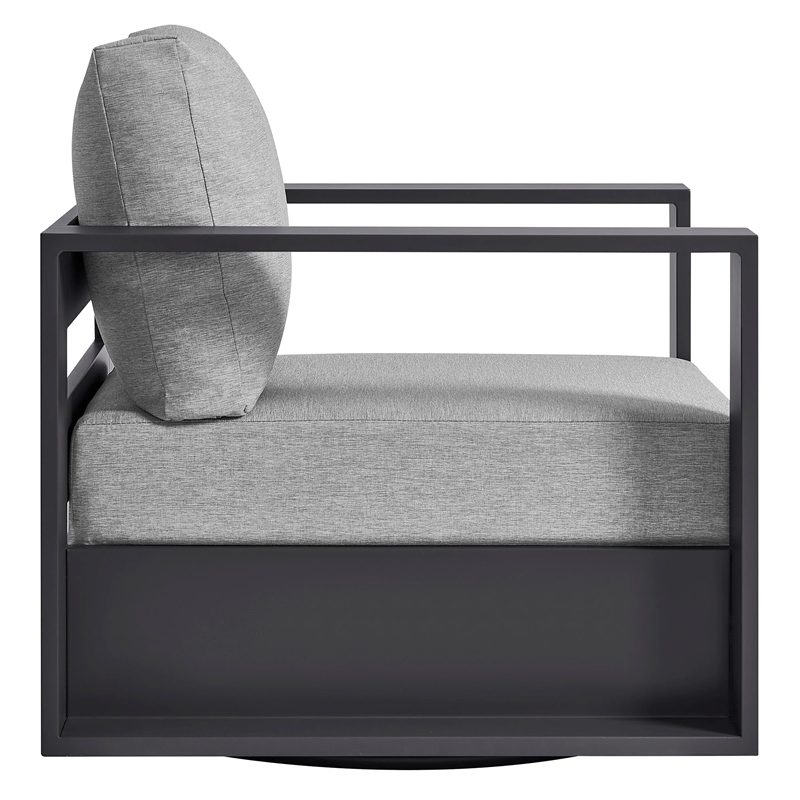 Tahoe Outdoor Powder-Coated Aluminum Swivel Armchair in Gray Gray