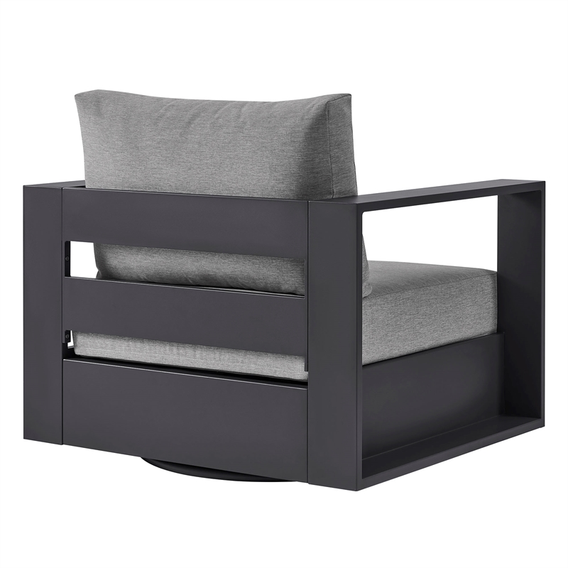 Tahoe Outdoor Powder-Coated Aluminum Swivel Armchair in Gray Gray