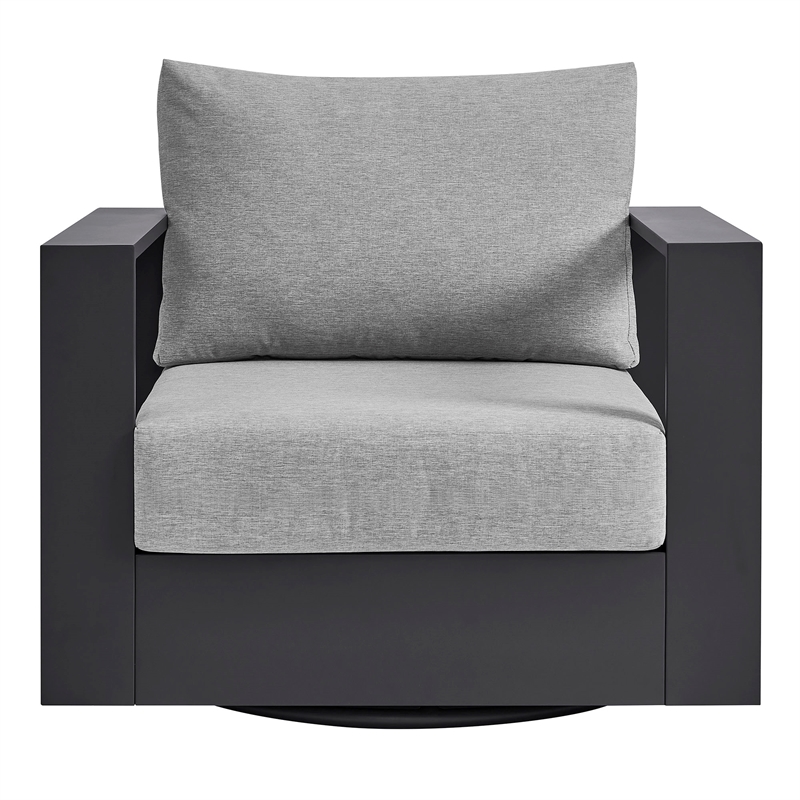 Tahoe Outdoor Powder-Coated Aluminum Swivel Armchair in Gray Gray