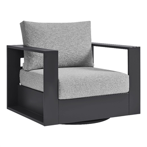 Tahoe Outdoor Powder-Coated Aluminum Swivel Armchair in Gray Gray