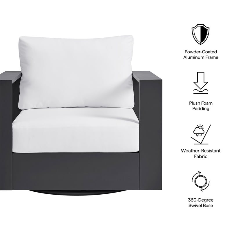 Tahoe Outdoor Powder-Coated Aluminum Swivel Armchair in Gray White