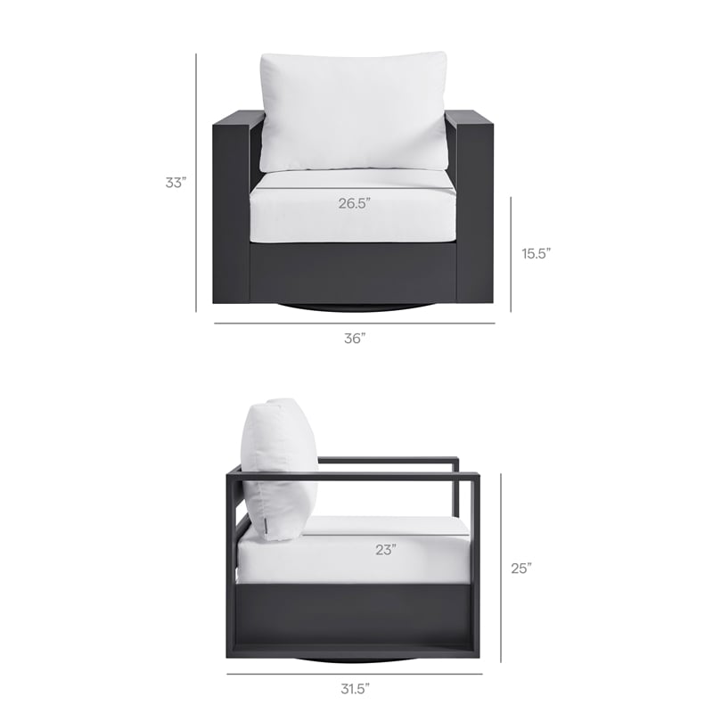 Tahoe Outdoor Powder-Coated Aluminum Swivel Armchair in Gray White