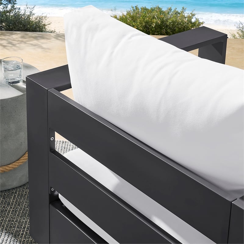 Tahoe Outdoor Powder-Coated Aluminum Swivel Armchair in Gray White