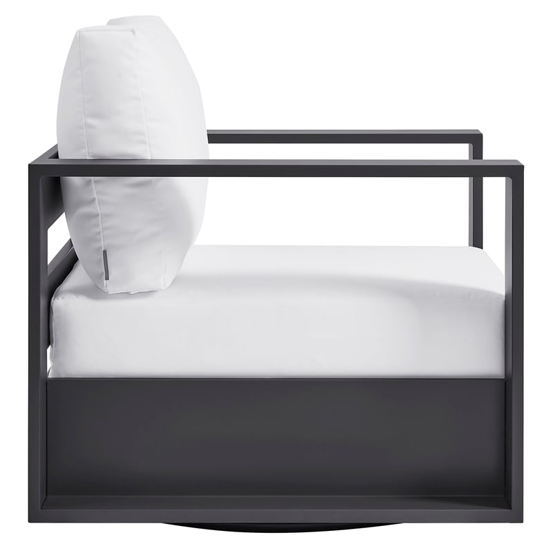 Tahoe Outdoor Powder-Coated Aluminum Swivel Armchair in Gray White