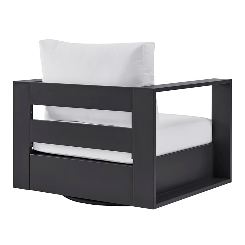 Tahoe Outdoor Powder-Coated Aluminum Swivel Armchair in Gray White