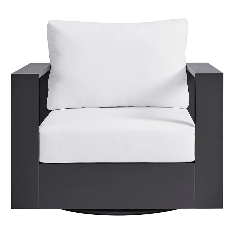 Tahoe Outdoor Powder-Coated Aluminum Swivel Armchair in Gray White