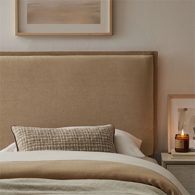 Camille Upholstered Linen Blend Twin Size Headboard in Almond