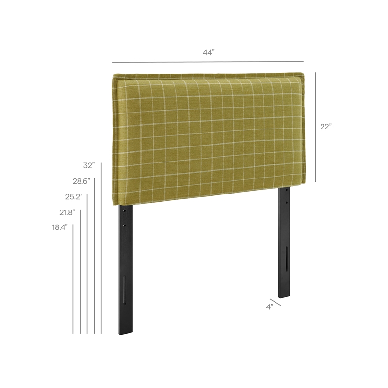 Camille Checkered Linen Blend Twin Size Headboard in Artichoke Windowpane Check