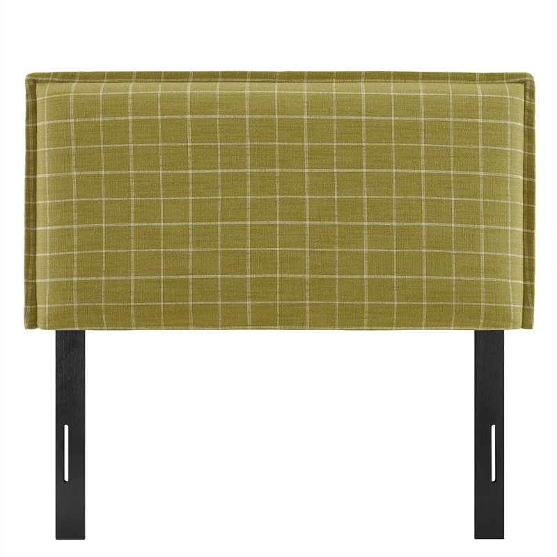 Camille Checkered Linen Blend Twin Size Headboard in Artichoke Windowpane Check