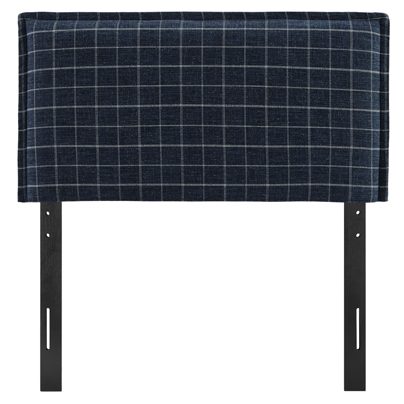 Camille Checkered Linen Blend Twin Size Headboard in Denim Windowpane Check