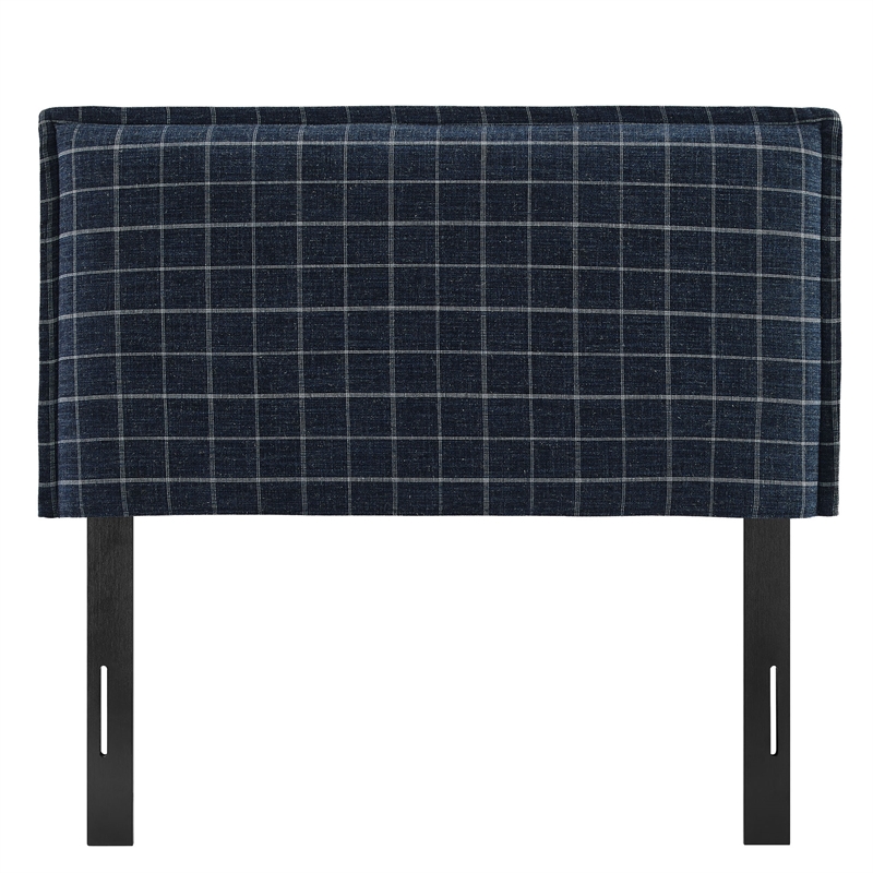 Camille Checkered Linen Blend Twin Size Headboard in Denim Windowpane Check