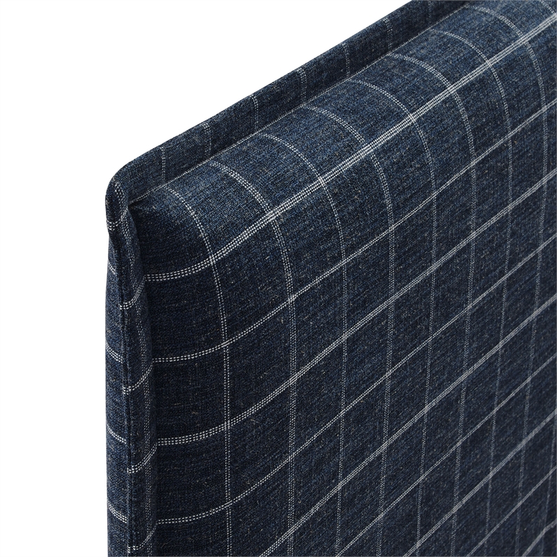 Camille Checkered Linen Blend Twin Size Headboard in Denim Windowpane Check