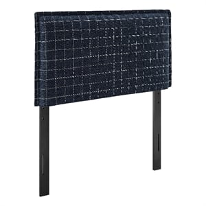 Camille Checkered Linen Blend Twin Size Headboard in Denim Windowpane Check