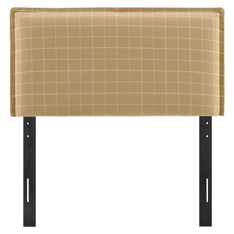 Camille Checkered Linen Blend Twin Size Headboard in Hemp Windowpane Check