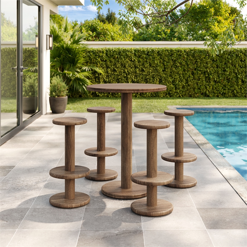 Neo 5-Piece Round Indoor - Outdoor Round Patio Bar Table And Stool Set