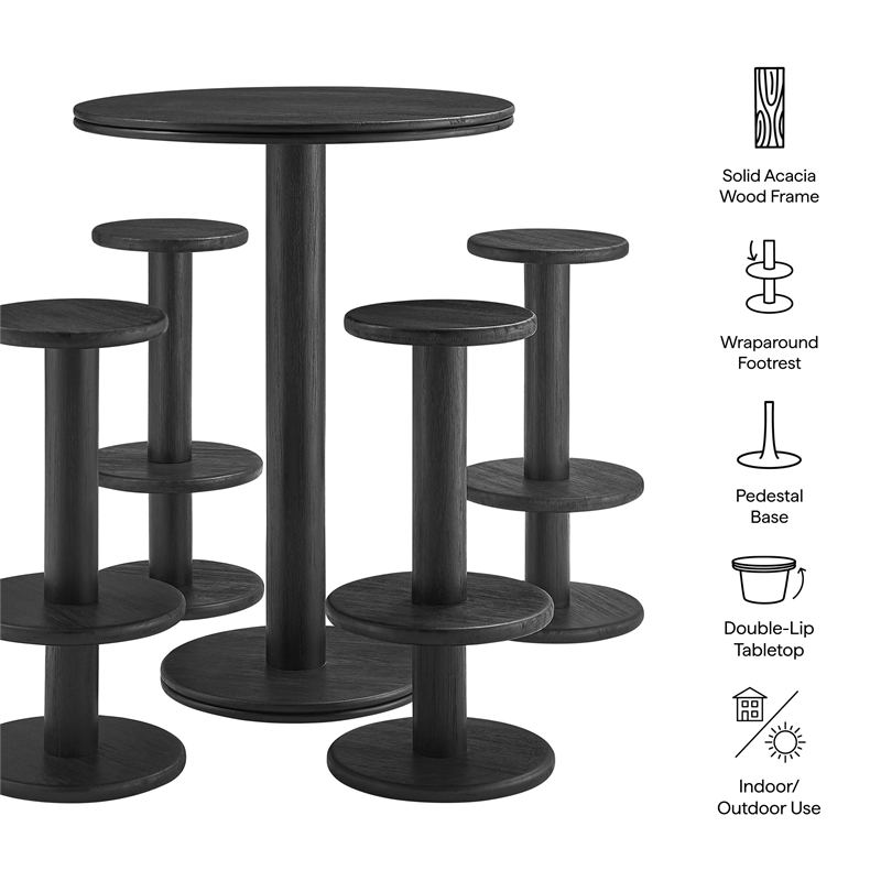 Neo 5-Piece Round Indoor - Outdoor Round Patio Bar Table And Stool Set