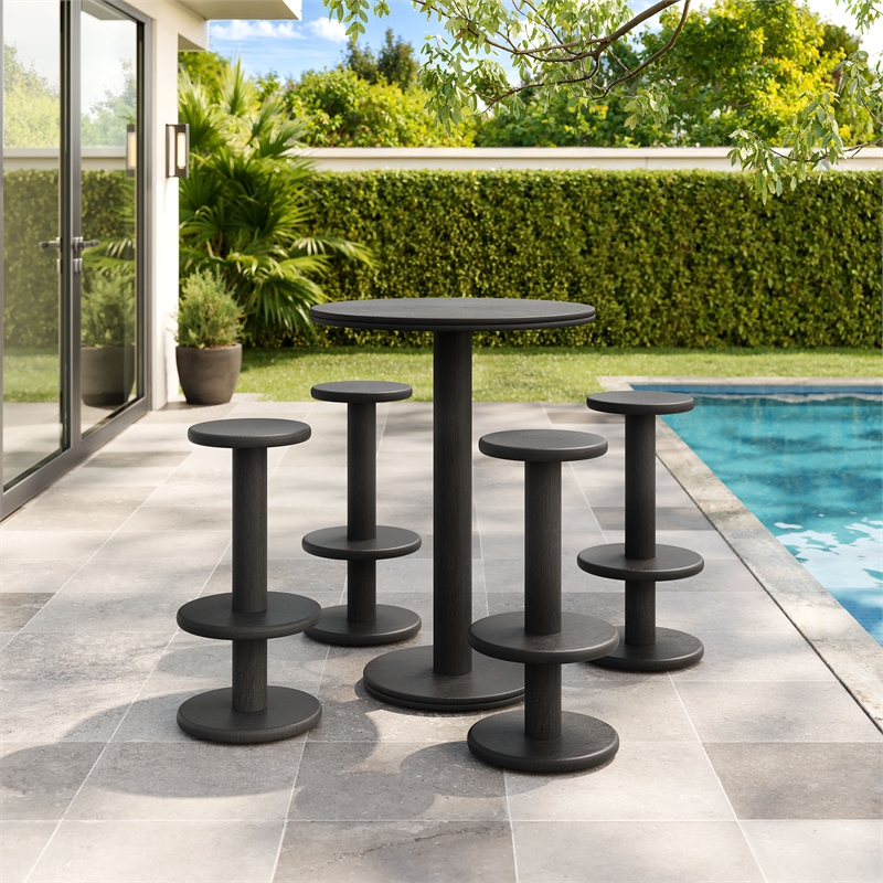 Neo 5-Piece Round Indoor - Outdoor Round Patio Bar Table And Stool Set